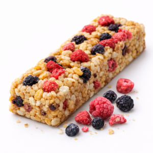 barra de cereal con proteina y frutas liofilizadas