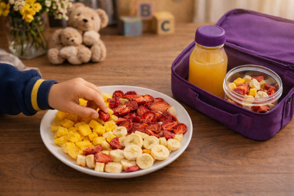 lonchera con fruta liofilizada